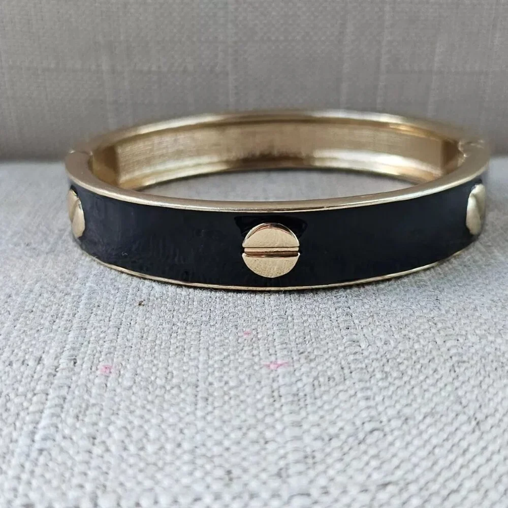 Fashion Bracelet Black/Gold Tone Wrist Band Fashion Jewelry Size 7 in - Picture 3 of 10